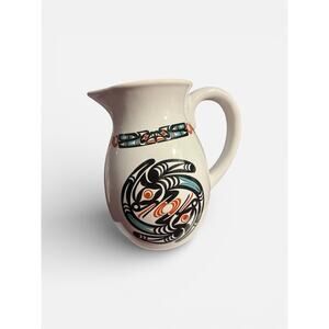 Pacific Northwest Native American Water Pitcher By Dale Faulstich White 7” PNW